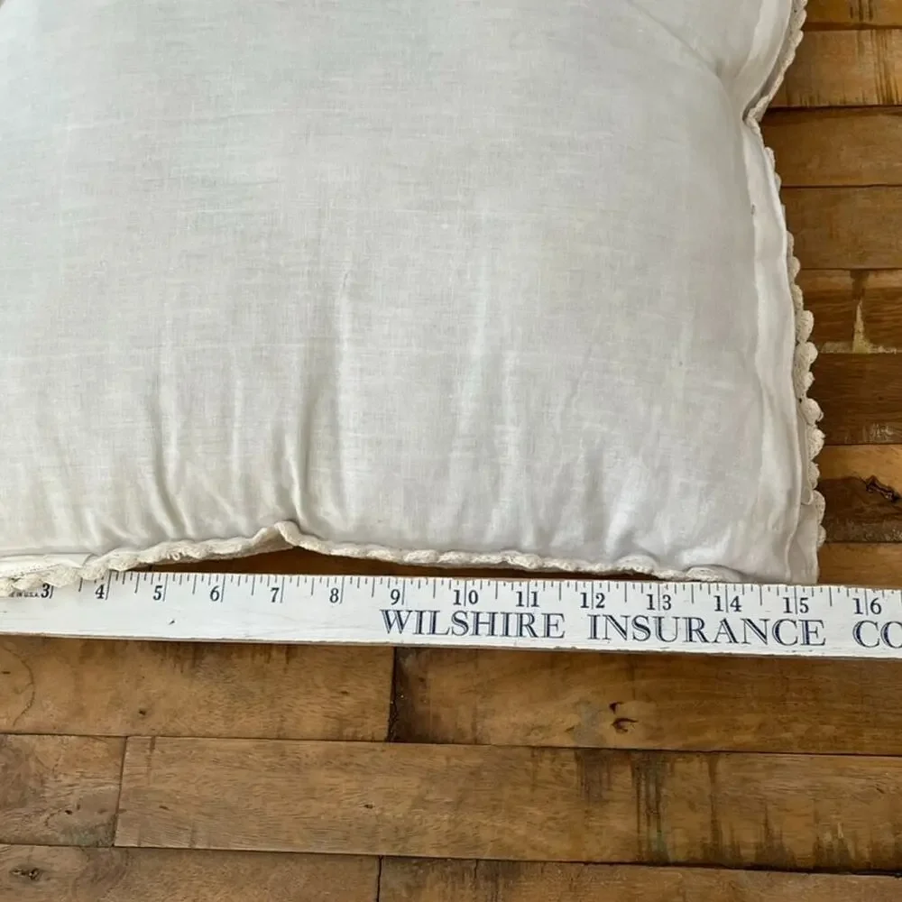Ivory Cotton Crochet Square Decorative Pillow 15 x 15
